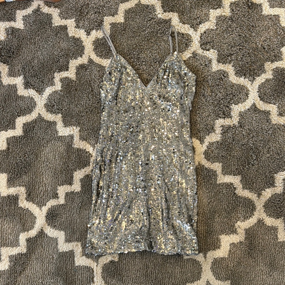 Silver Sequin Mini Dress